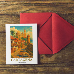Postal Cartagena Colombia Arte Retro