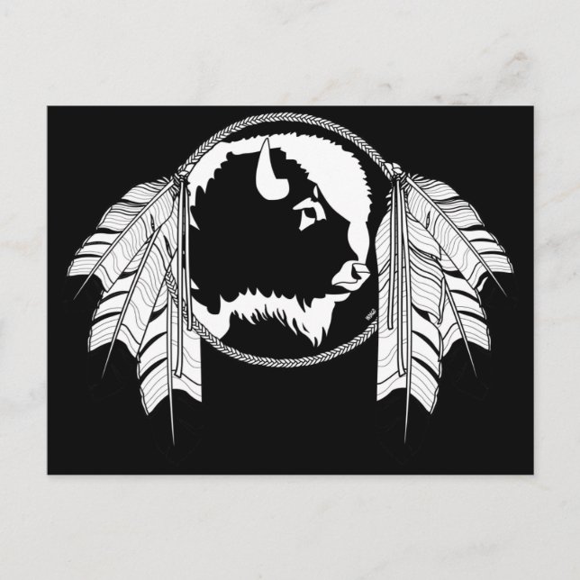 Postal Cartas de arte nativo de búfalo de la nación de Me (Anverso)