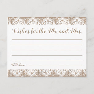Postal Cartas de deseo de Boda de Burlap y Lace, rústico