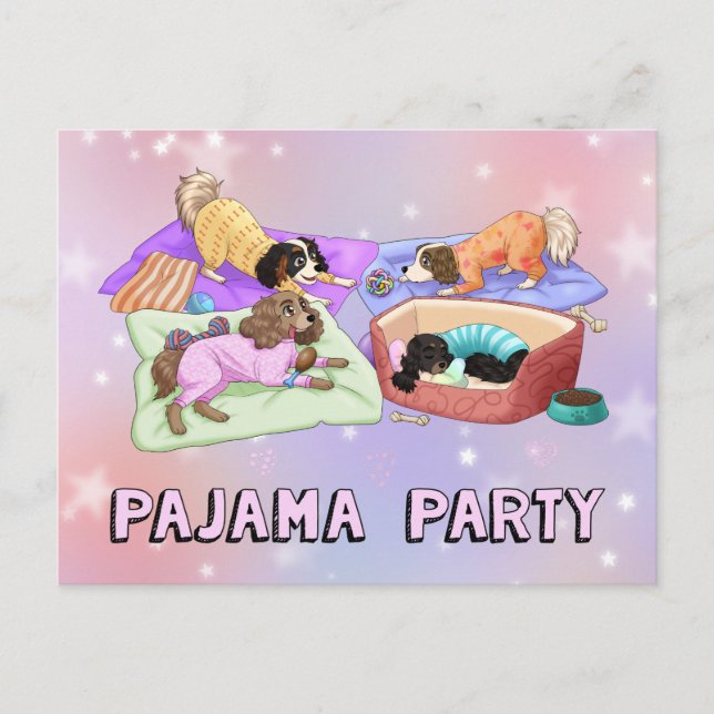 Postal ¡Cartas de Fiesta del rey Charles Spaniel Pajama! (Anverso)