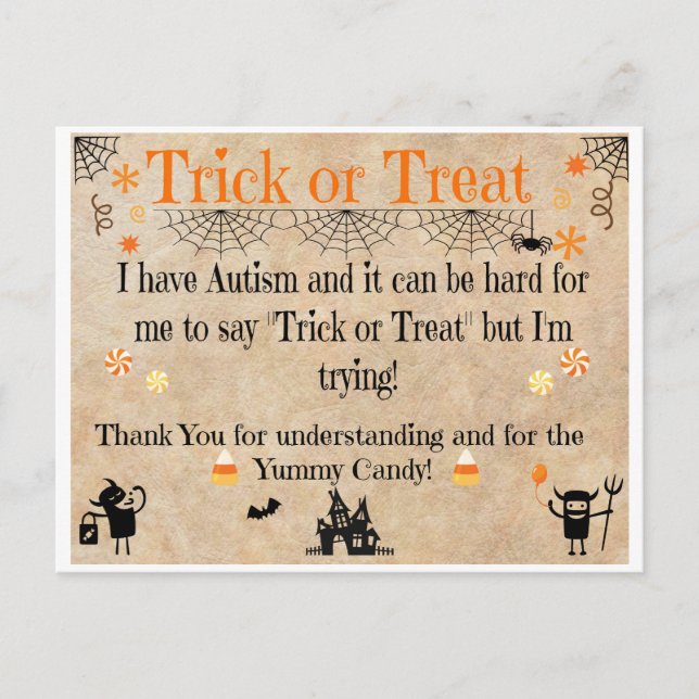 Postal Cartas de Halloween para la conciencia del autismo (Anverso)