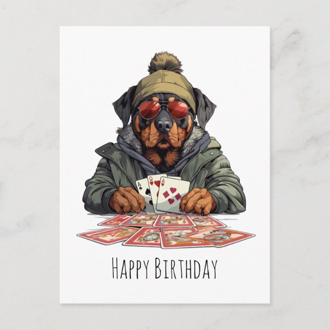 Postal Cartas de juego de Rottweiler Dog feliz cumpleaños (Anverso)