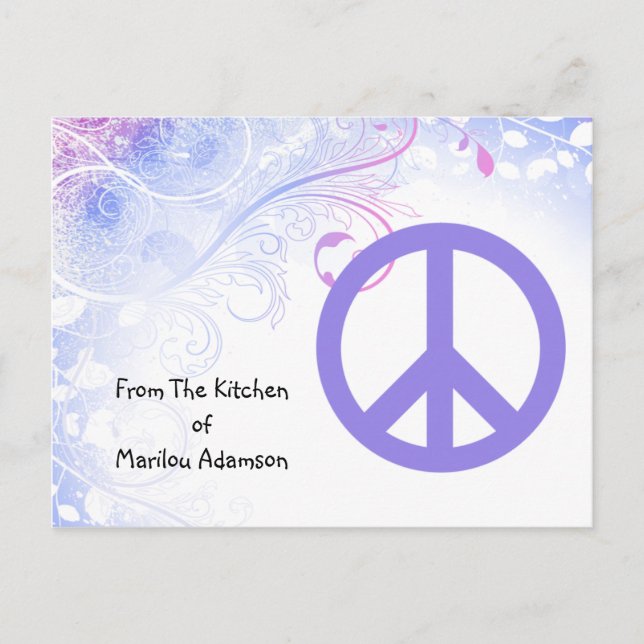 Postal Cartas de Recetas de Flores de Signos de Paz Púrpu (Anverso)