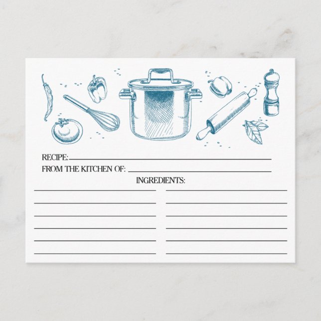 Postal Cartas de recetas de las herramientas de cocina az (Anverso)