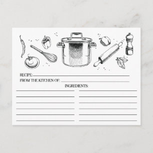 Postal Cartas de recetas de las herramientas de cocina bl