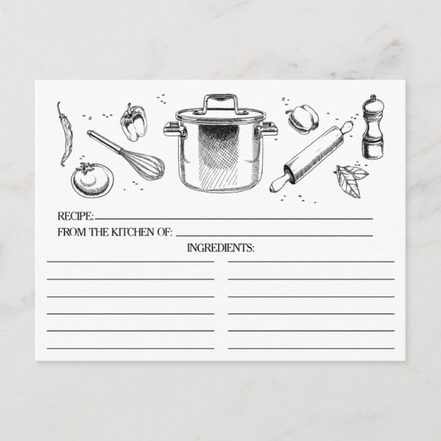 Postal Cartas de recetas de las herramientas de cocina bl (Anverso)