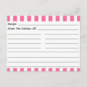 Postal Cartas de recetas en blanco: franjas rosadas y bla