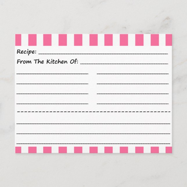 Postal Cartas de recetas en blanco: franjas rosadas y bla (Anverso)