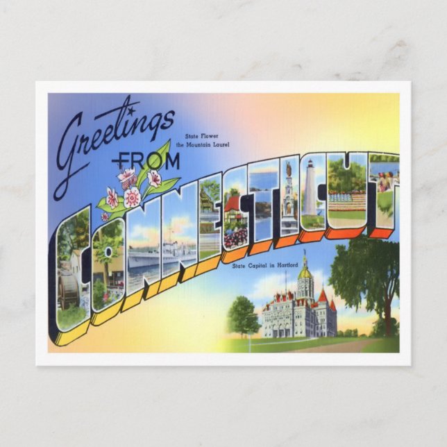 Postal Cartas grandes de Connecticut Vintage (Anverso)