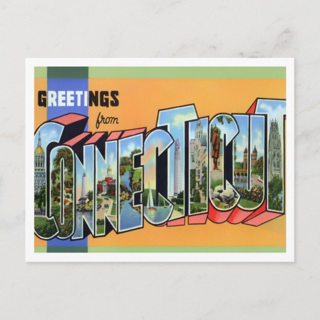 Postal Cartas grandes de Connecticut Vintage (Anverso)