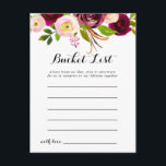 Postal Cartas rusas de Rubor Burgundy Floral Bucket List<br><div class="desc">Estas rústicas tarjetas de cubo de flores de color burdeos son la actividad perfecta para una simple recepción de boda o una ducha de novia. El diseño presenta flores rosadas, onduladas, rojas, borgoñas y a bordo de las acuarelas con follaje verde. El signo de la lista de cubo se vende...</div>