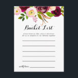 Postal Cartas rusas de Rubor Burgundy Floral Bucket List<br><div class="desc">Estas rústicas tarjetas de cubo de flores de color burdeos son la actividad perfecta para una simple recepción de boda o una ducha de novia. El diseño presenta flores rosadas, onduladas, rojas, borgoñas y a bordo de las acuarelas con follaje verde. El signo de la lista de cubo se vende...</div>