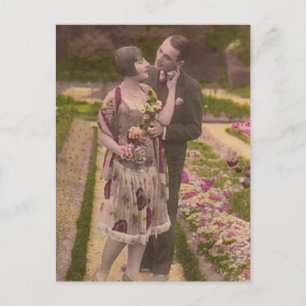 Postal Cartas y regalos antiguos de parejas románticas
