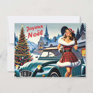 Postal carte de voeux vin joyeux noël citroën 2CV