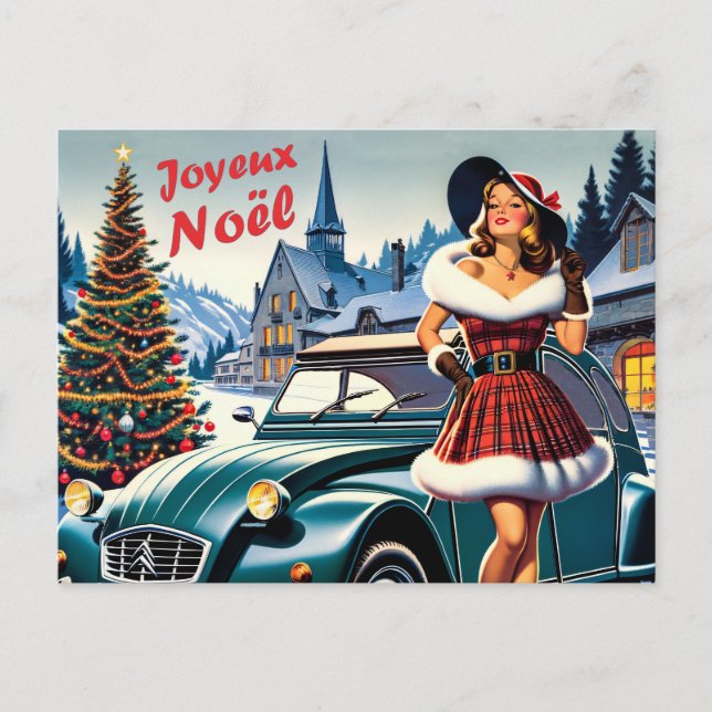 Postal carte de voeux vin joyeux noël citroën 2CV  (Anverso)