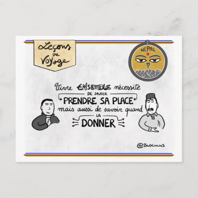 Postal Carte leçons de voyage : Lugar justo de Prenez vot (Anverso)