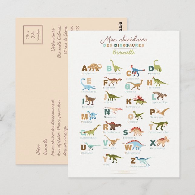 Postal Carte Postale Abécédaire Dinosaures (Français) (Anverso / Reverso)
