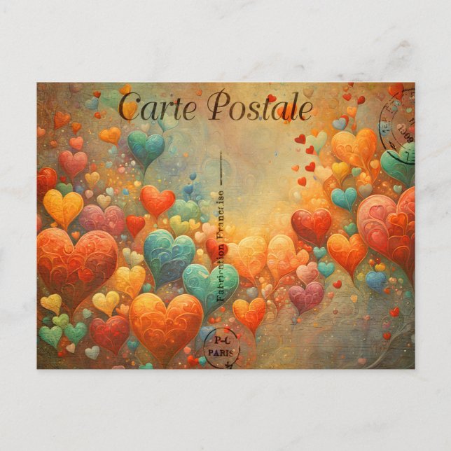 Postal Carte Postale, bunte Herzen 9 (Anverso)