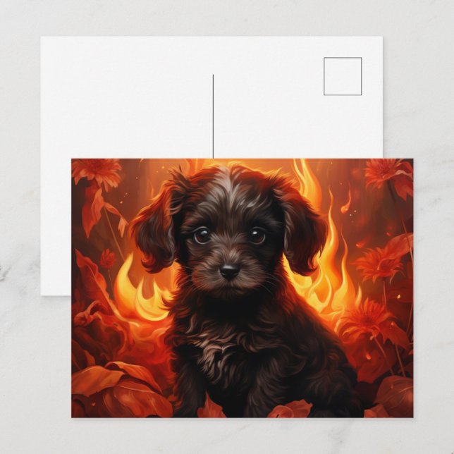 Postal Carte Postale Canine en Fleurs de Feu (Anverso / Reverso)