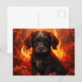 Postal Carte Postale Canine en Fleurs de Feu