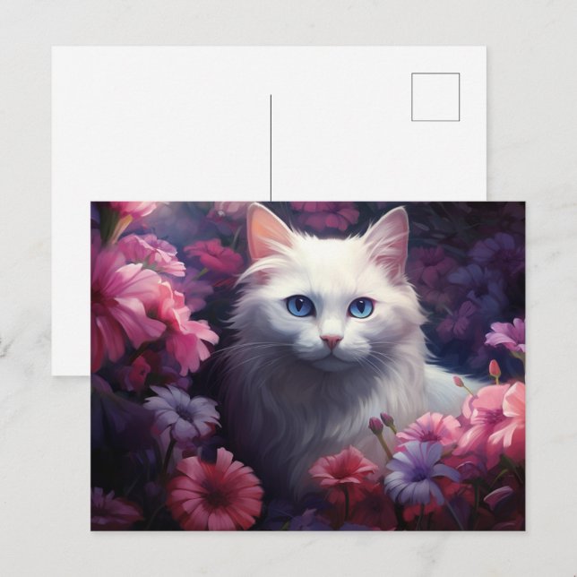Postal Carte postale Chat Fleur (Anverso / Reverso)
