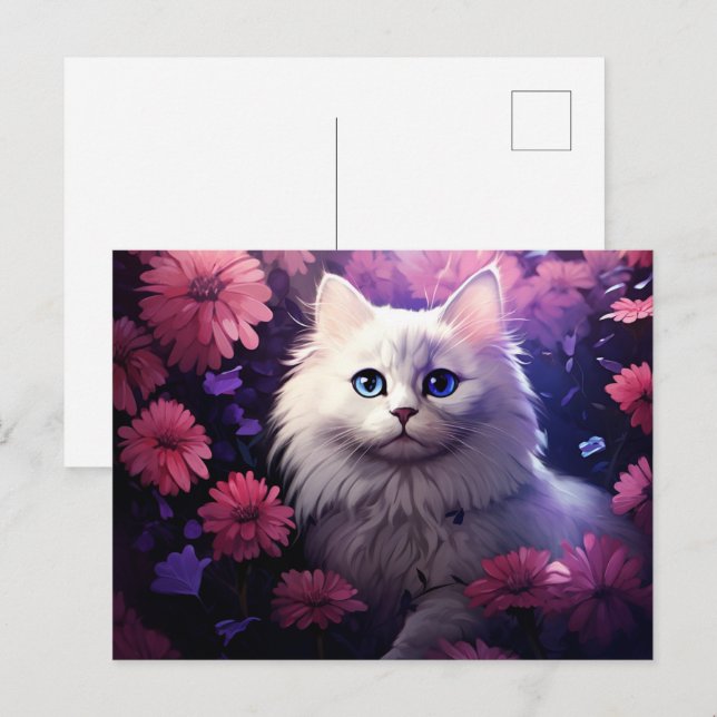 Postal Carte postale Chat Fleur 2 (Anverso / Reverso)