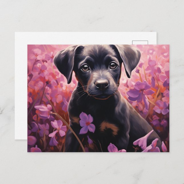 Postal Carte Postale Chien Épanoui dans les Fleurs (Anverso / Reverso)