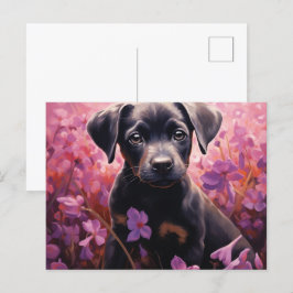 Postal Carte Postale Chien Épanoui dans les Fleurs
