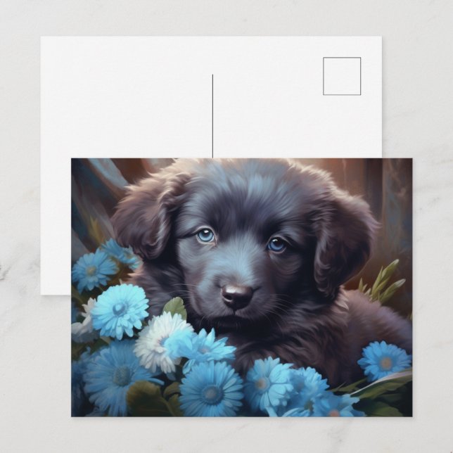 Postal Carte Postale Chien Fleur Bleu (Anverso / Reverso)