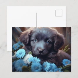 Postal Carte Postale Chien Fleur Bleu