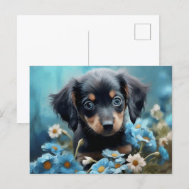 Postal Carte Postale Chien Fleur Bleu