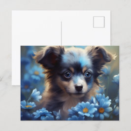 Postal Carte Postale Chien Fleur Bleu
