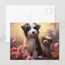 Postal Carte Postale Chien Fleurissant