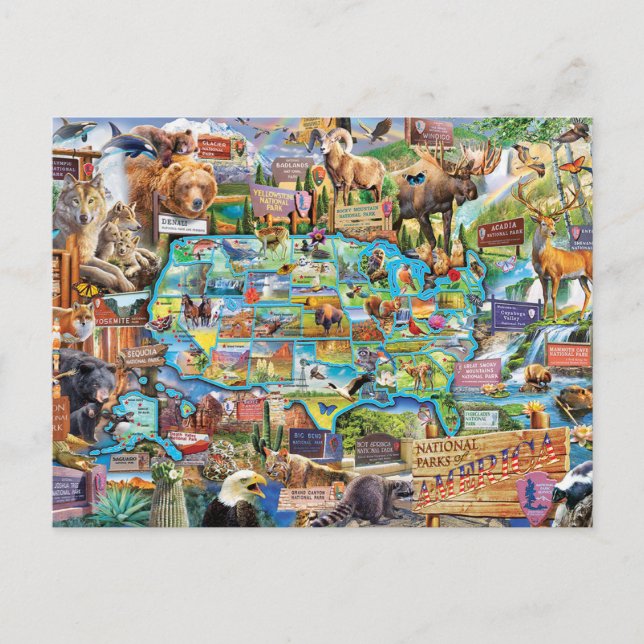 Postal Carte Postale Collage parcs nationaux américains (Anverso)