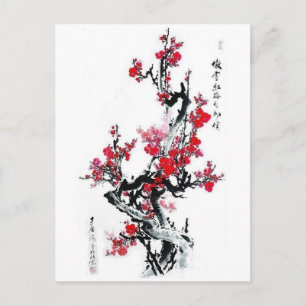 Postal Carte Postale Dessin cerisier Japon