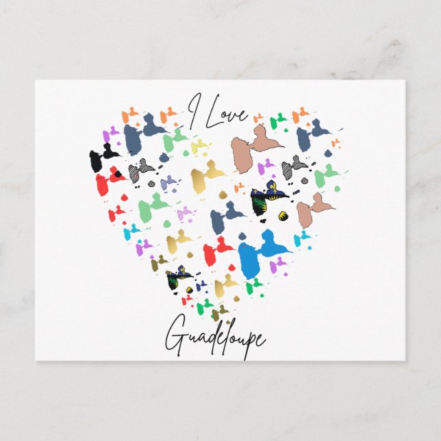 Postal Carte postale Guadeloupe – Motif coeur multicolore (Anverso)