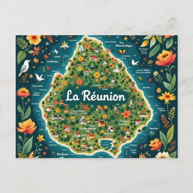 Postal Carte postale La Réunion – Carte illustrée de l’îl (Anverso)