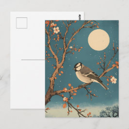 Postal Carte Postale Moonlit Bird on Blossom Branch