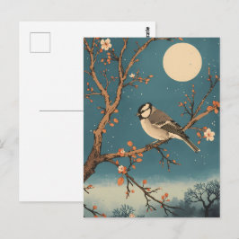 Postal Carte Postale Moonlit Bird on Blossom Branch