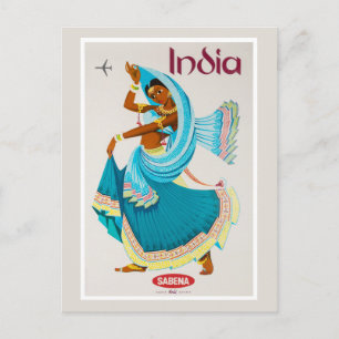Postal Cartel Antiguo de Viajes a la India Restaurado