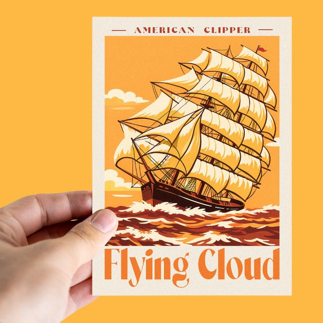 Postal Cartel Antiguo del Barco Clipper Americano Flying  (Flying Cloud American Clipper Ship Vintage Poster. Postcard)