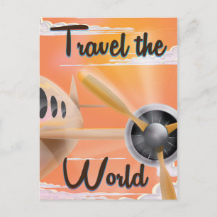Postal Cartel clásico de avión para viajar por el mundo