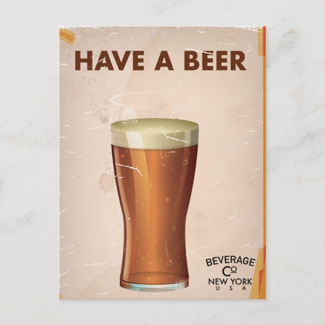 Postal Cartel de bar vintage de cerveza (Anverso)