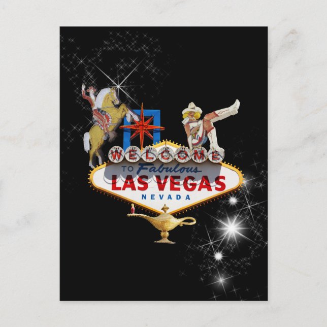 Postal Cartel de bienvenida de Las Vegas sobre fondo estr (Anverso)