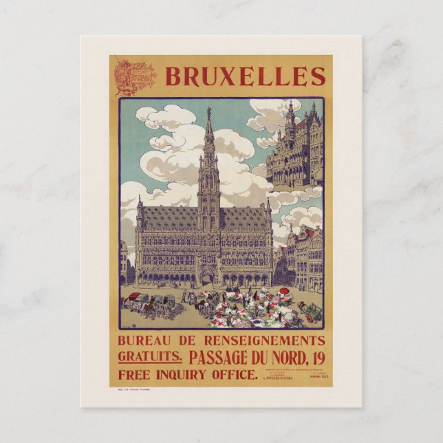 Postal Cartel de Bruxelles Vintage de 1913 (Anverso)