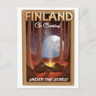 Postal Cartel de camping en Finlandia bajo las estrellas