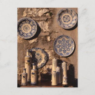 Postal Cartel de cerámica azul y crema de Umbría
