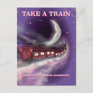 Postal Cartel de dibujos animados de tomar un tren a la l