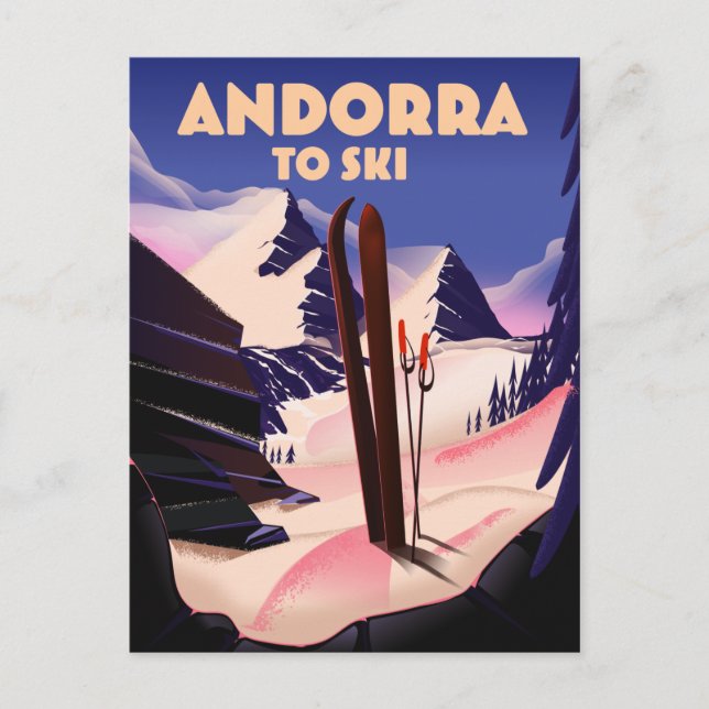 Postal Cartel de esquí de Andorra. (Anverso)