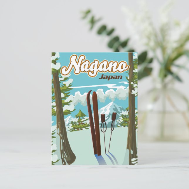 Postal Cartel de esquí de Nagano Japón (Anverso de pie)